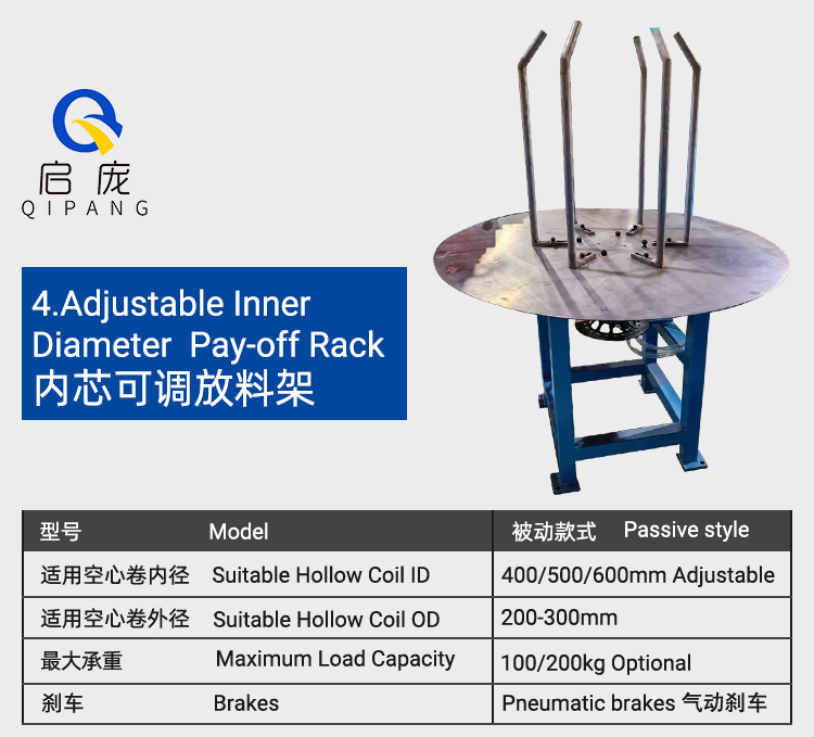Steel Wire Reel Hollow Coil Passive Unloading Rack with Inner Diameter 300/400mm